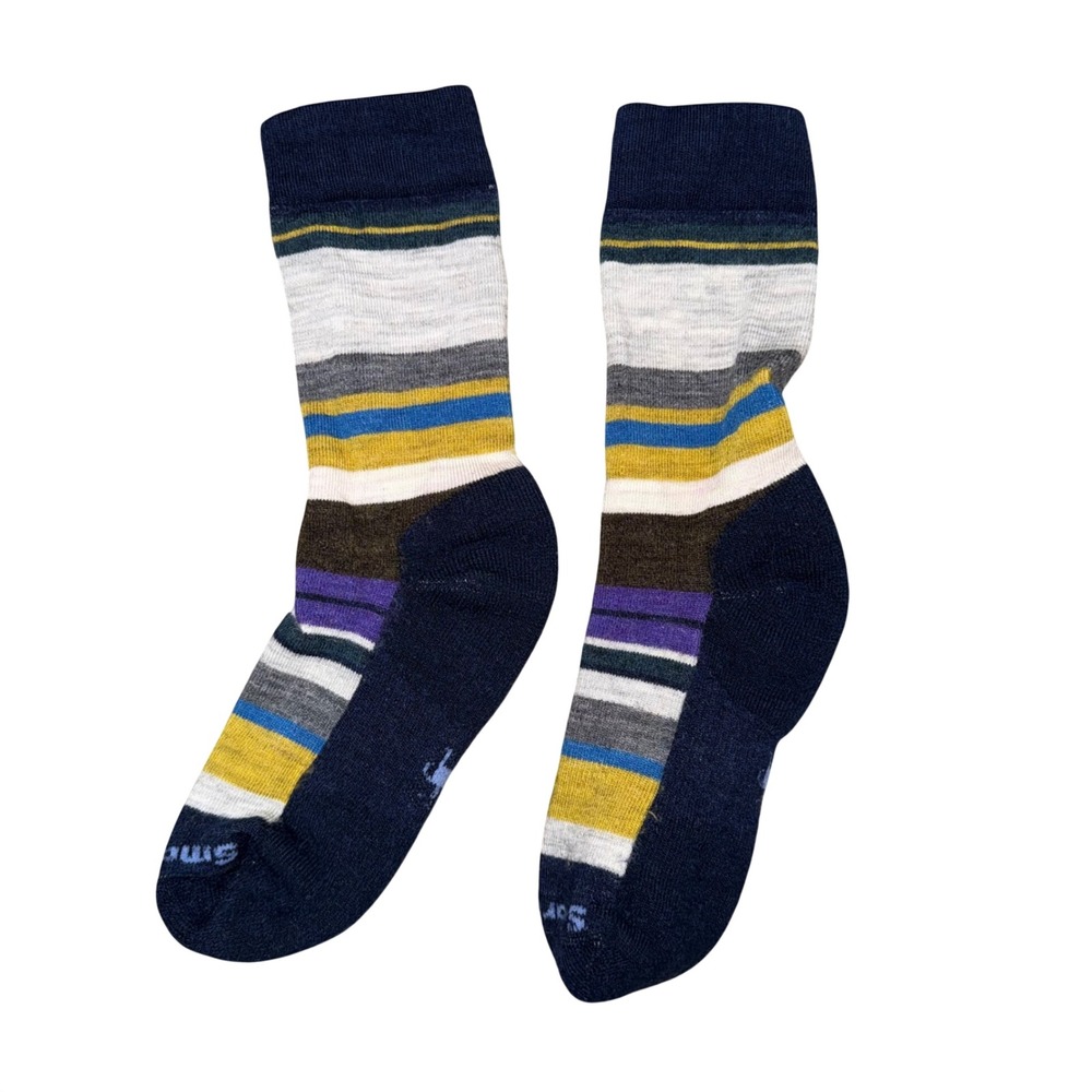 Smartwool Crew Socks Women Medium Navy Blue Striped Excellent Merino Wool‎ Blend